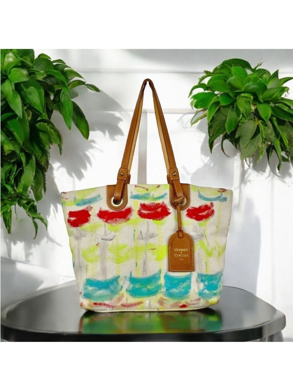 Dooney & Bourke Large Canvas and Leather Graffiti Multi Colour Print Tote Bag